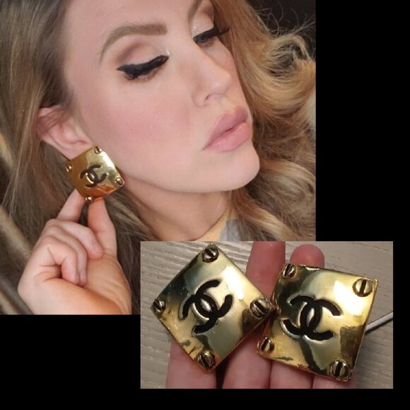 Chanel JUMBO Vintage CC Clip On Earrings - Picture 1 of 15